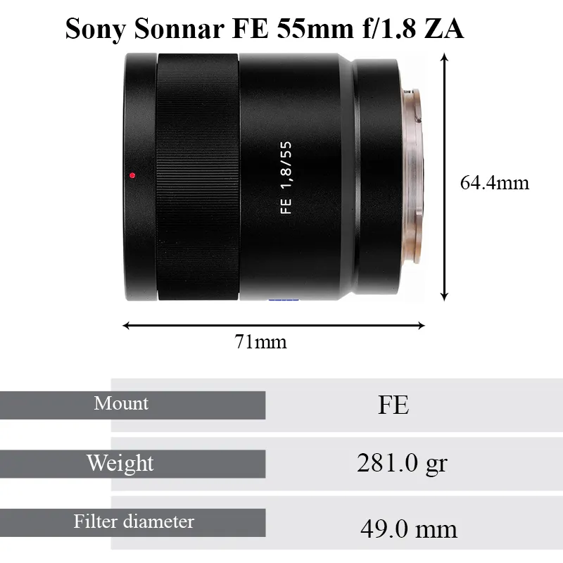 Size Guid- Sony FE 55mm f1.8 ZA